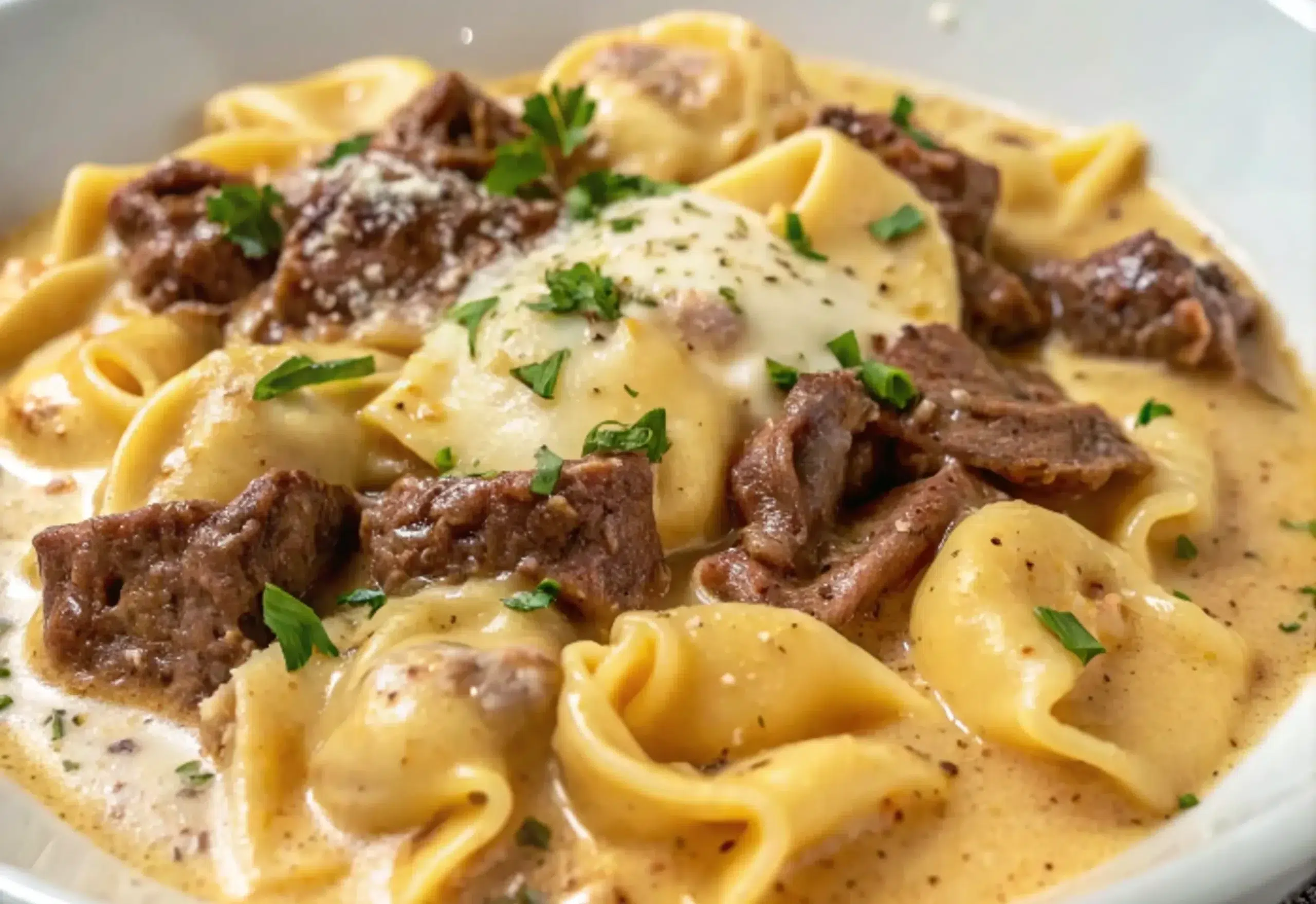 Cheesesteak Tortellini in Rich Provolone Sauce