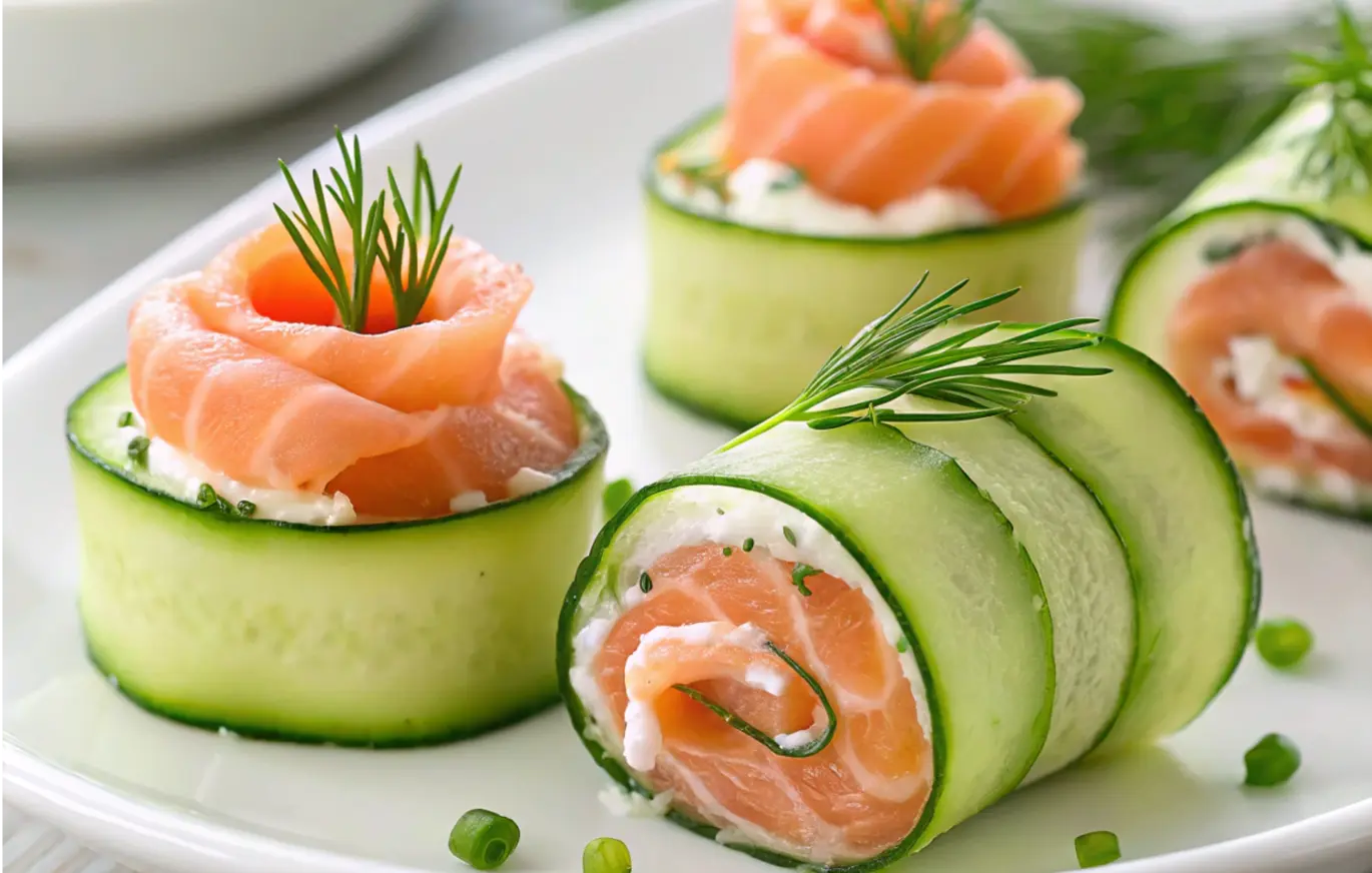 Chatelaine Smoked Salmon Roll on Cucumber Recipe