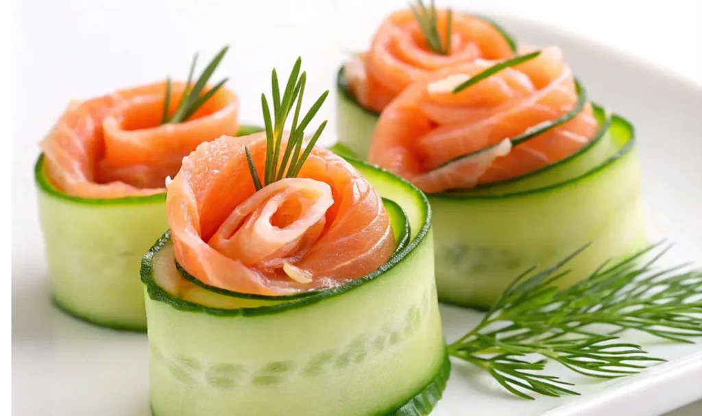 Chatelaine Smoked Salmon Roll on Cucumber