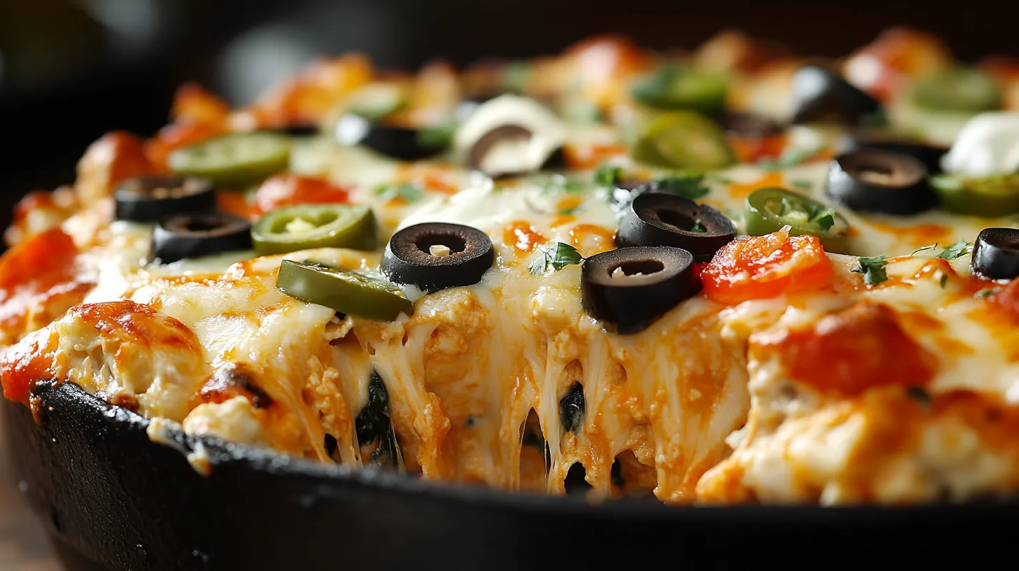 A beautifully plated slice of cattle drive casserole with layers of biscuit, seasoned beef, sour cream, and melted cheese, garnished with fresh cilantro