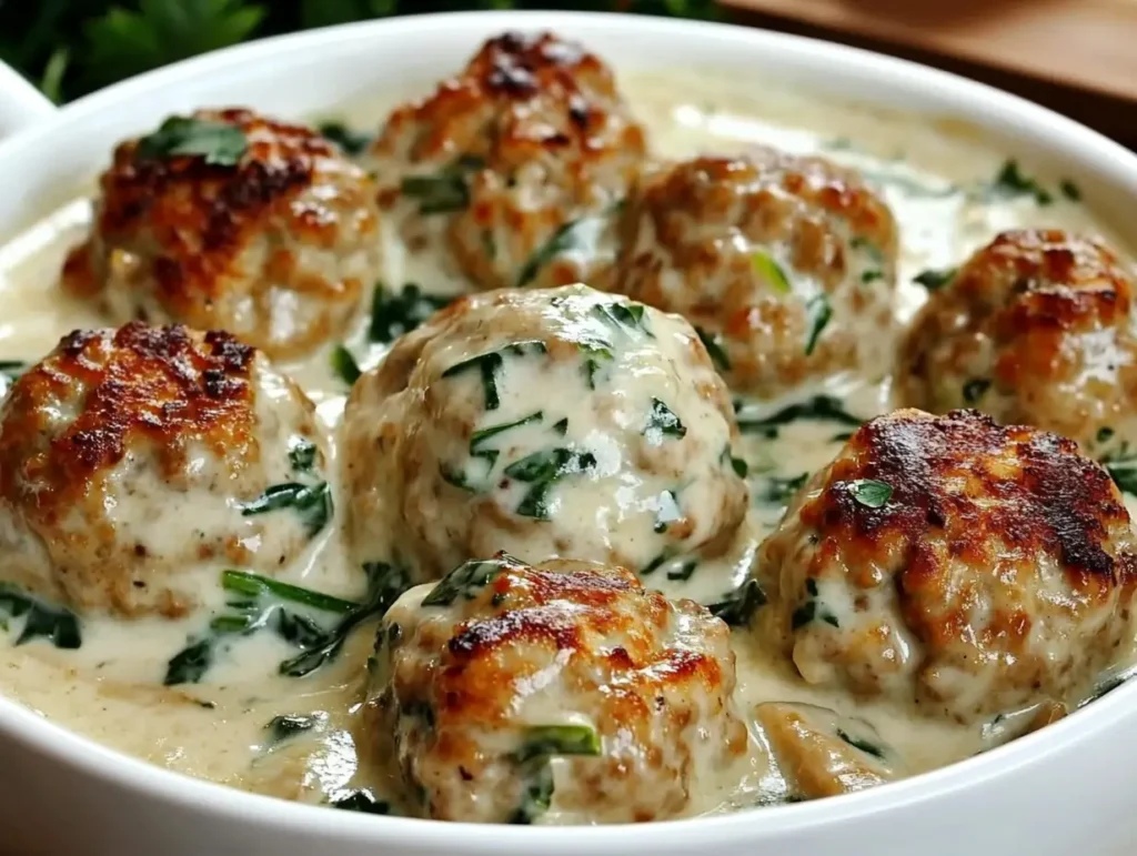 chicken ricotta meatballs with spinach alfredo sauce Recipe