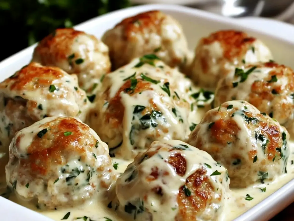 chicken ricotta meatballs with spinach alfredo sauce Recipe