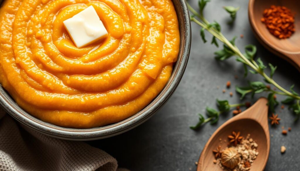 creamy texture of sweet potato grits