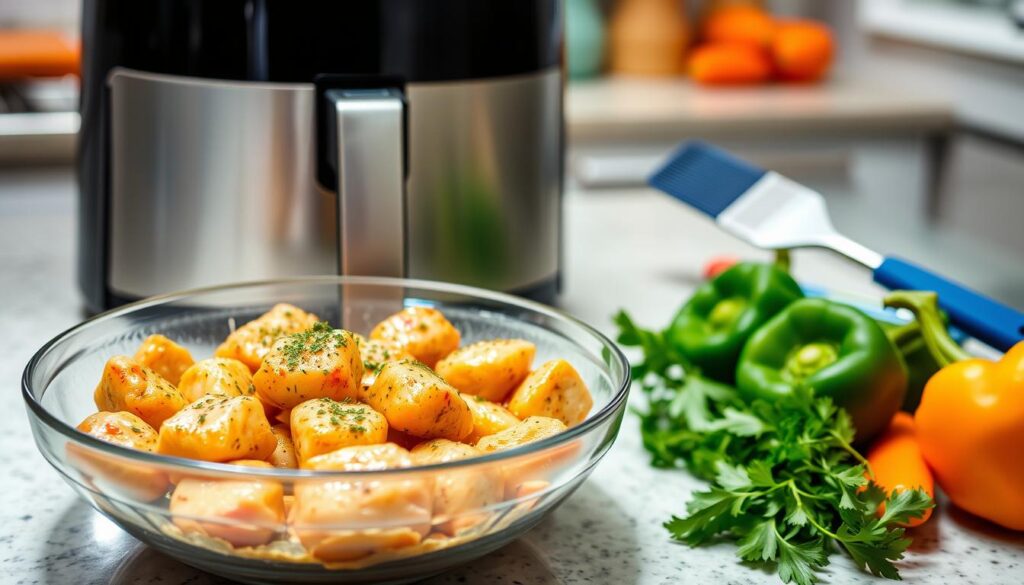 preparing chicken bites in air fryer