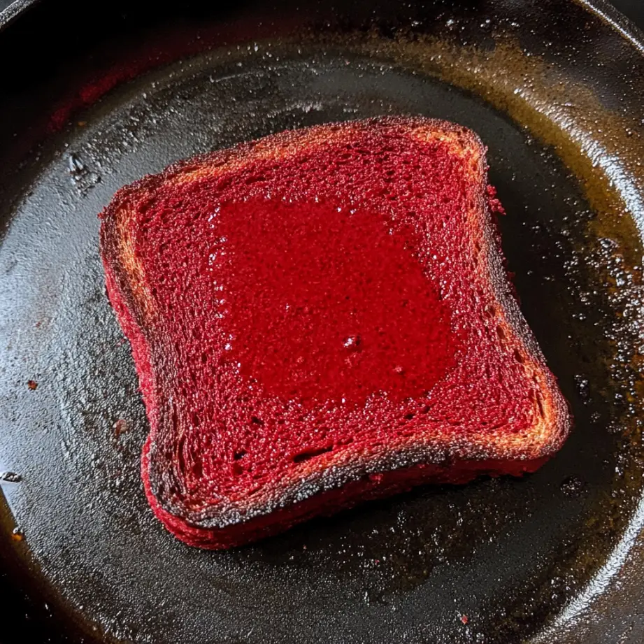 red velvet better toasts onto the skillet